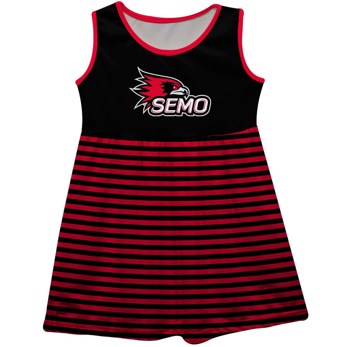 Southeast Missouri RedHawks Girls Game Day Sleeveless Tank Dress Solid Black Striped On Skirt 12 - High Quality Apparels