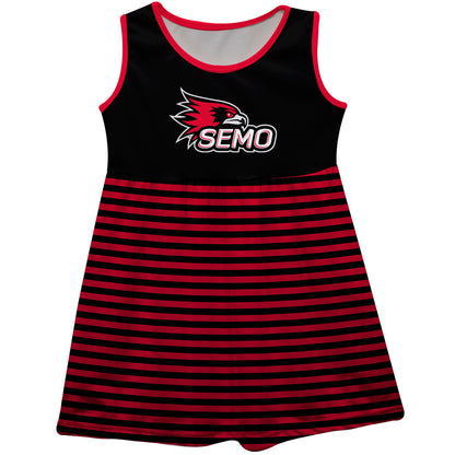 Southeast Missouri Redhawks Girls Game Day Sleeveless Tank Dress Solid Black Stripes on Skirt by Vive La Fete-Campus-Wardrobe
