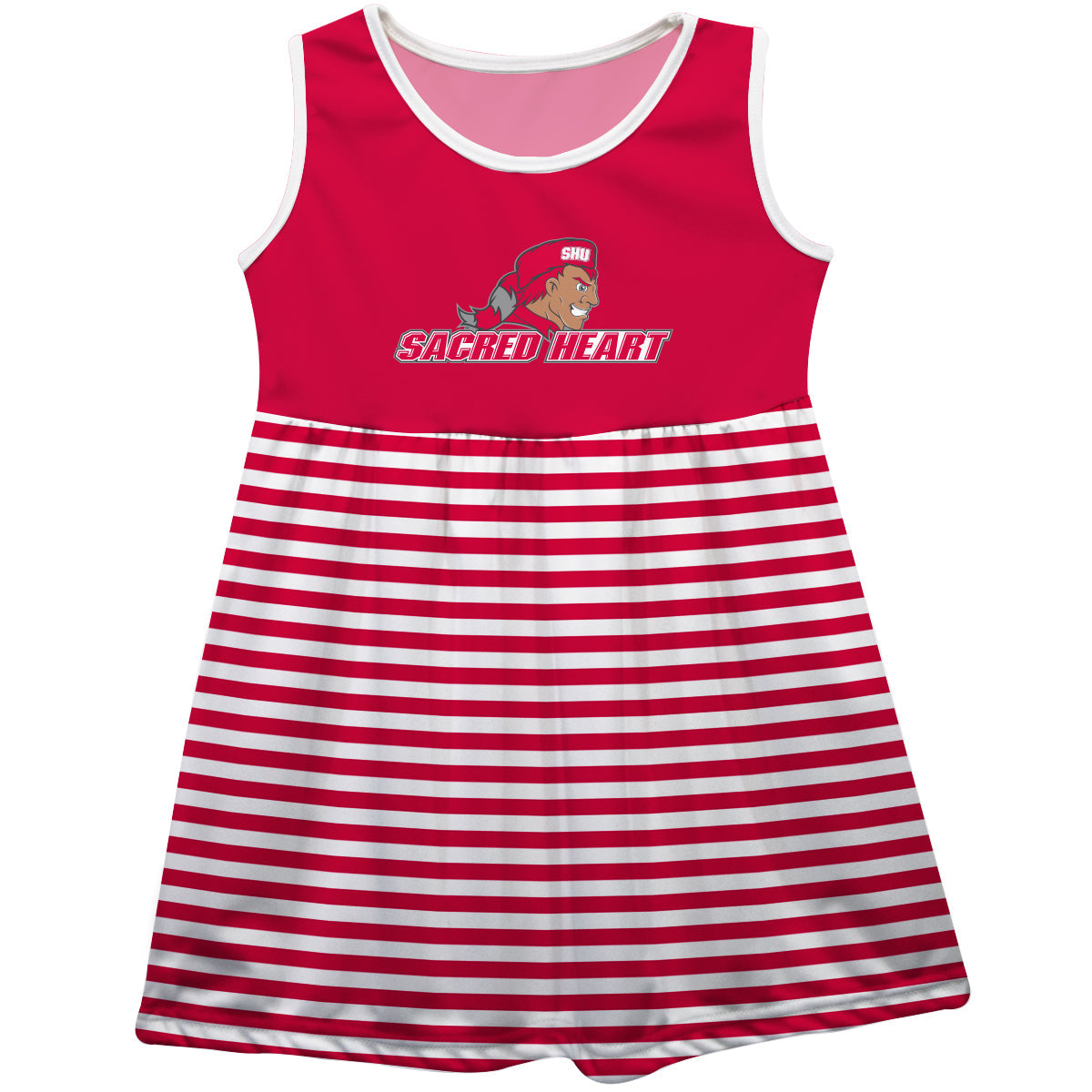 SHU Sacred Heart University Pioneers Red and White Sleeveless Tank Dress with Stripes on Skirt by Vive La Fete-Campus-Wardrobe