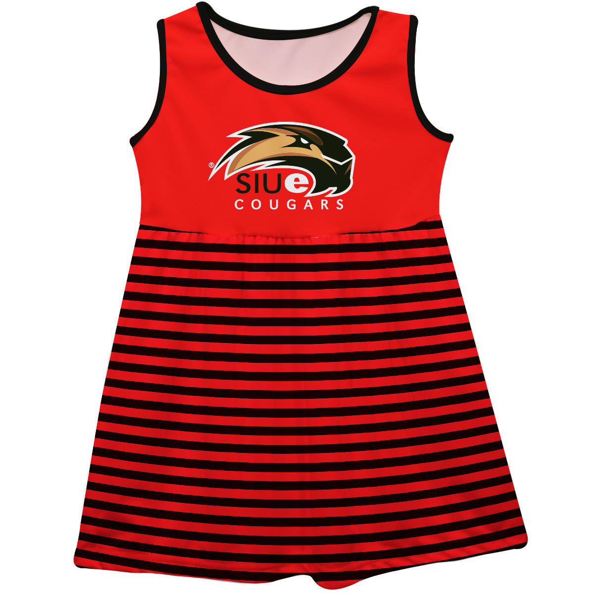 Southern Illinois Salukis SIU Girls Game Day Sleeveless Tank Dress Solid Red Logo Stripes on Skirt by Vive La Fete-Campus-Wardrobe