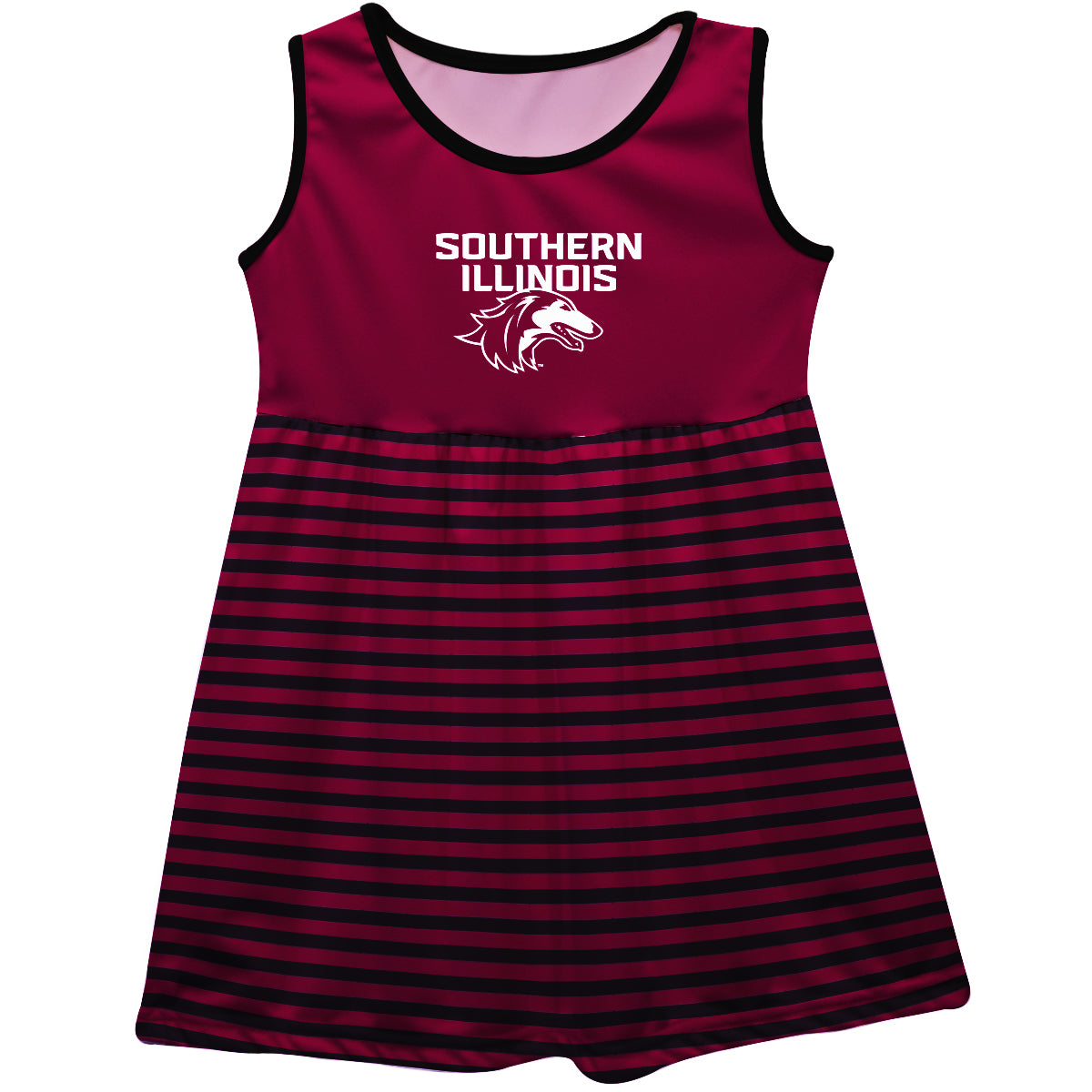 Southern Illinois Salukis SIU Girls Game Day Sleeveless Tank Dress Solid Maroon Logo Stripes on Skirt by Vive La Fete-Campus-Wardrobe
