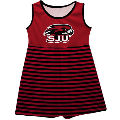 St. Josephs Hawks Girls Game Day Sleeveless Tank Dress Solid Red Logo Stripes on Skirt by Vive La Fete-Campus-Wardrobe