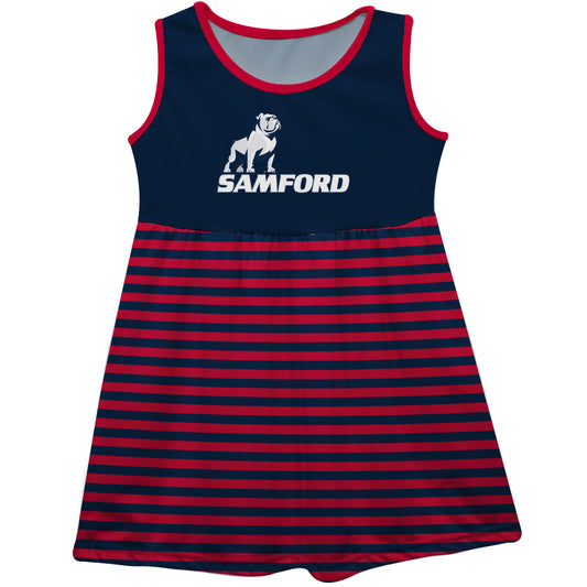 Samford University Bulldogs Red and Navy Sleeveless Tank Dress with Stripes on Skirt by Vive La Fete-Campus-Wardrobe