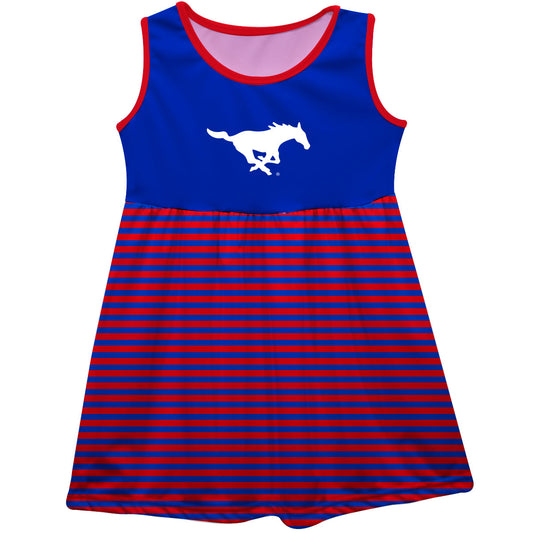 Southern Methodist Mustangs Girls Game Day Sleeveless Tank Dress Solid Blue Logo Stripes on Skirt by Vive La Fete-Campus-Wardrobe