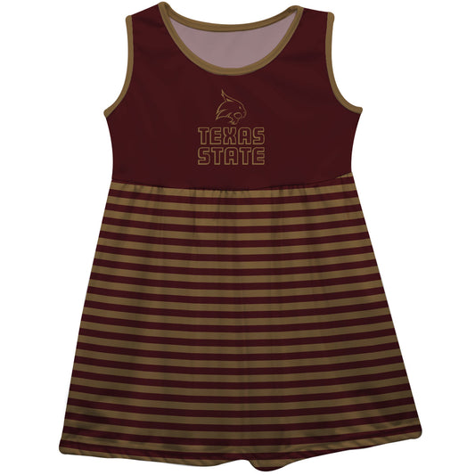 Texas State University Bobcats TXST Maroon and Gold Sleeveless Tank Dress with Stripes on Skirt by Vive La Fete-Campus-Wardrobe
