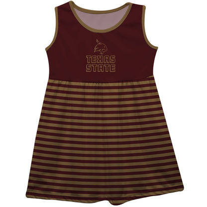 Texas State University Bobcats TXST Maroon and Gold Sleeveless Tank Dress with Stripes on Skirt by Vive La Fete-Campus-Wardrobe