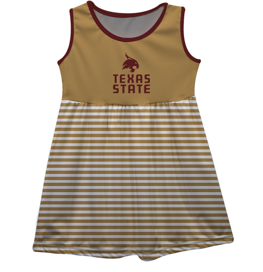 TXST Texas State Bobcats Girls Game Day Sleeveless Tank Dress Solid Gold Logo Stripes on Skirt by Vive La Fete-Campus-Wardrobe
