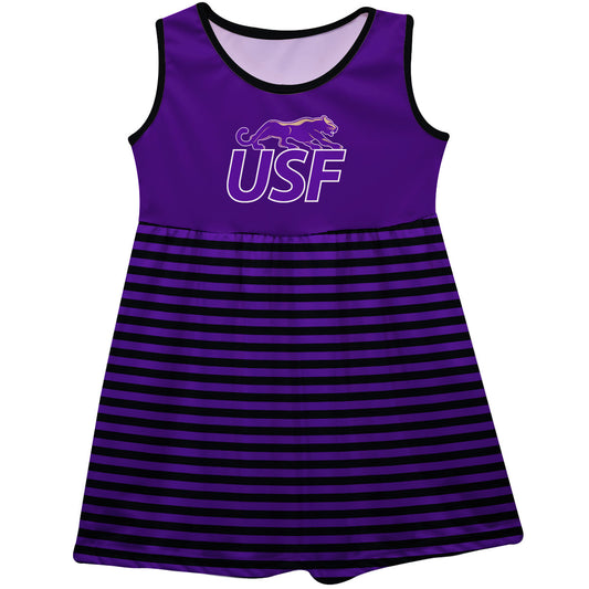 Sioux Falls Cougars USF Girls Game Day Sleeveless Tank Dress Solid Purple Logo Stripes on Skirt by Vive La Fete-Campus-Wardrobe