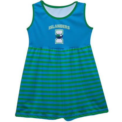 Texas A&M Corpus Christi Islanders Girls Game Day Sleeveless Tank Dress Solid Blue Logo Stripes on Skirt by Vive La Fete-Campus-Wardrobe