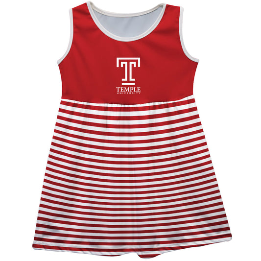 Temple University Owls TU Girls Game Day Sleeveless Tank Dress Solid Red Logo Stripes on Skirt by Vive La Fete-Campus-Wardrobe