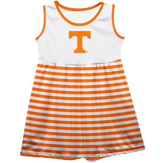 Tennessee Vols Girls Game Day Sleeveless Tank Dress Solid White Logo Stripes on Skirt by Vive La Fete-Campus-Wardrobe