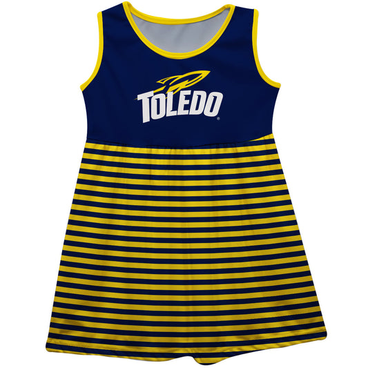 U Toledo Rockets Girls Game Day Sleeveless Tank Dress Solid Navy Logo Stripes on Skirt by Vive La Fete-Campus-Wardrobe