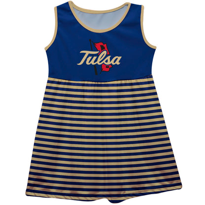 Tulsa Golden Hurricane Blue and Gold Sleeveless Tank Dress with Stripes on Skirt by Vive La Fete-Campus-Wardrobe