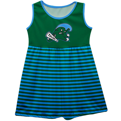 Tulane Green Wave Girls Game Day Sleeveless Tank Dress Solid Green Mascot Stripes on Skirt by Vive La Fete-Campus-Wardrobe