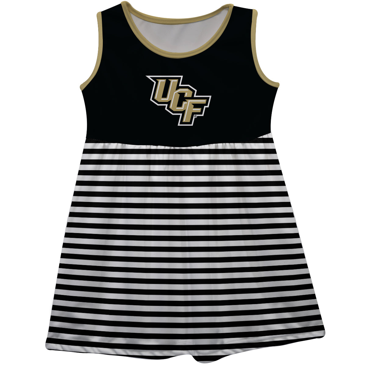 UCF Knights Black and White Sleeveless Tank Dress with Stripes on Skirt by Vive La Fete-Campus-Wardrobe