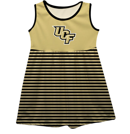 UCF Knights Girls Game Day Sleeveless Tank Dress Solid Gold Logo Stripes on Skirt by Vive La Fete-Campus-Wardrobe