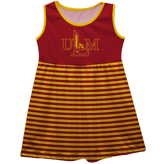 Louisiana Monroe Warhawks ULM Girls Game Day Sleeveless Tank Dress Solid Maroon Logo Stripes on Skirt by Vive La Fete-Campus-Wardrobe