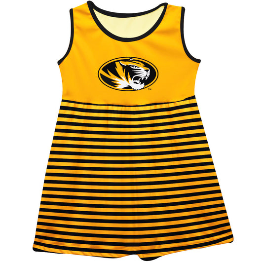 Missouri Tigers MU Girls Game Day Sleeveless Tank Dress Solid Gold Logo Stripes on Skirt by Vive La Fete-Campus-Wardrobe