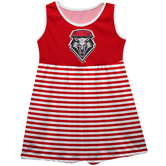 New Mexico Lobos UNM Girls Game Day Sleeveless Tank Dress Solid Red Logo Stripes on Skirt by Vive La Fete-Campus-Wardrobe