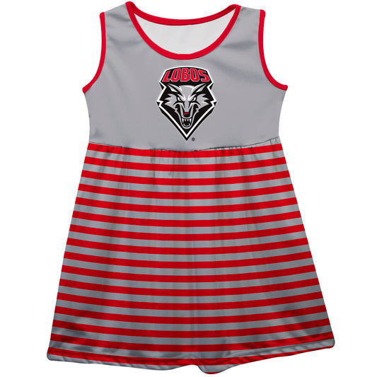 New Mexico Lobos Girls Game Day Sleeveless Tank Dress Solid Gray Logo Stripes on Skirt by Vive La Fete-Campus-Wardrobe