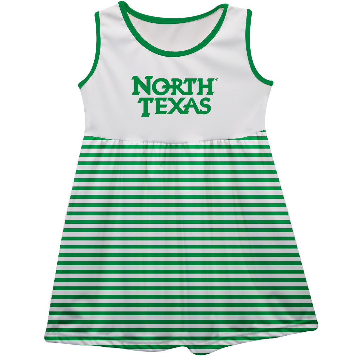 North Texas Mean Green Girls Game Day Sleeveless Tank Dress Solid White Logo Stripes on Skirt by Vive La Fete-Campus-Wardrobe