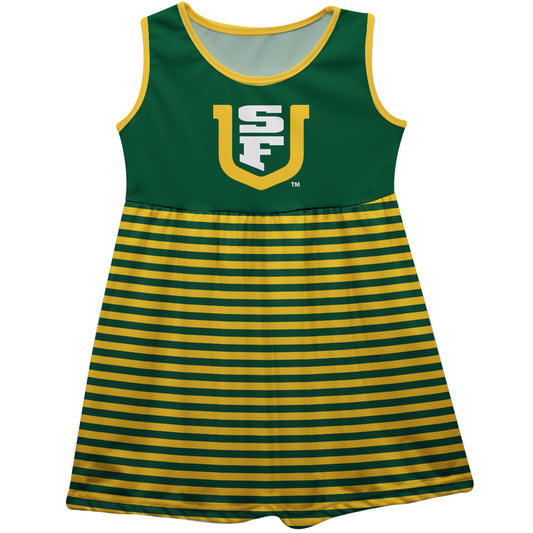 San Francisco Dons USF Girls Game Day Sleeveless Tank Dress Solid Green Logo Stripes on Skirt by Vive La Fete-Campus-Wardrobe