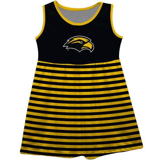 Southern Miss Golden Eagles Girls Game Day Sleeveless Tank Dress Solid Black Logo Stripes on Skirt by Vive La Fete-Campus-Wardrobe