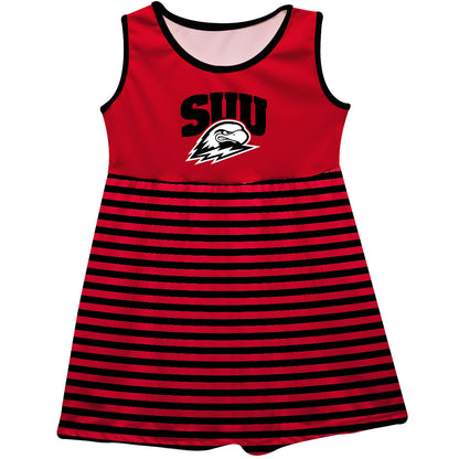 Southern Utah University Thunderbirds Girls Game Day Sleeveless Tank Dress Solid Red Logo Stripes on Skirt by Vive La Fete-Campus-Wardrobe