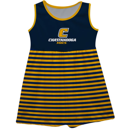 Tennessee Chattanooga Mocs Blue and Gold Sleeveless Tank Dress with Stripes on Skirt by Vive La Fete-Campus-Wardrobe