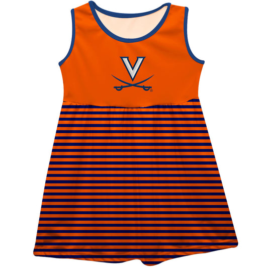Virginia Cavaliers UVA Girls Game Day Sleeveless Tank Dress Solid Orange Logo Stripes on Skirt by Vive La Fete-Campus-Wardrobe