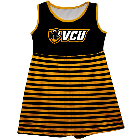 VCU Rams Virginia Commonwealth U Girls Game Day Sleeveless Tank Dress Solid Black Mascot Stripes on Skirt by Vive La Fete-Campus-Wardrobe