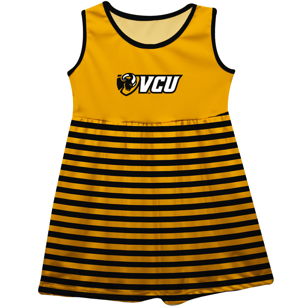 VCU Rams Virginia Commonwealth U Girls Game Day Sleeveless Tank Dress Solid Gold Logo Stripes on Skirt by Vive La Fete-Campus-Wardrobe