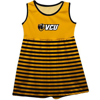 VCU Rams Virginia Commonwealth U Girls Game Day Sleeveless Tank Dress Solid Gold Logo Stripes on Skirt by Vive La Fete-Campus-Wardrobe