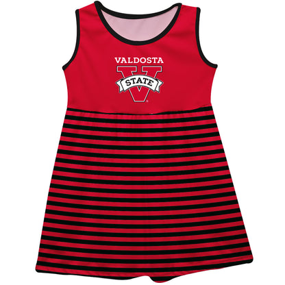 Valdosta Blazers Girls Game Day Sleeveless Tank Dress Solid Red Logo Stripes on Skirt by Vive La Fete-Campus-Wardrobe