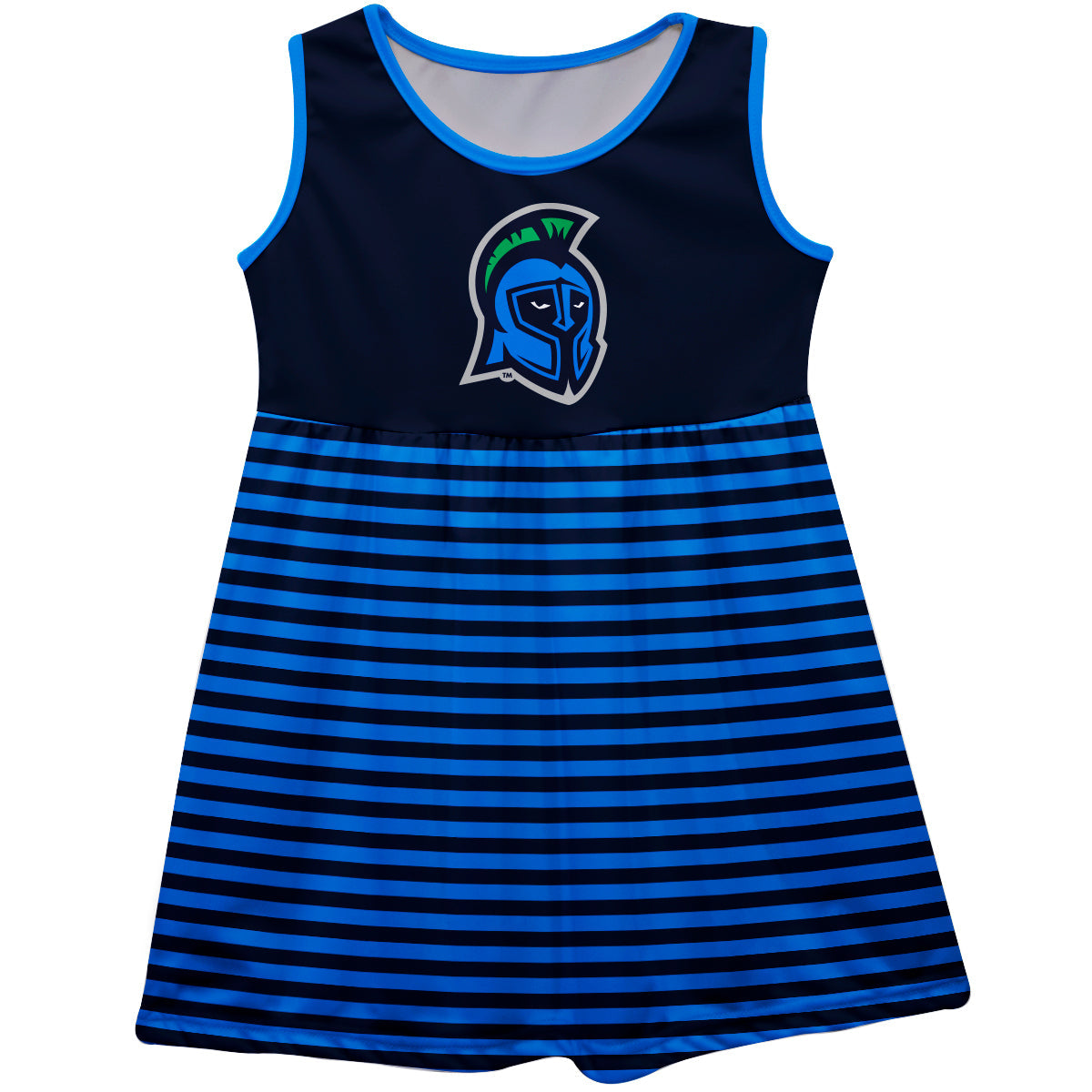 West Florida Argonauts WFU Girls Game Day Sleeveless Tank Dress Solid Navy Logo Stripes on Skirt by Vive La Fete-Campus-Wardrobe