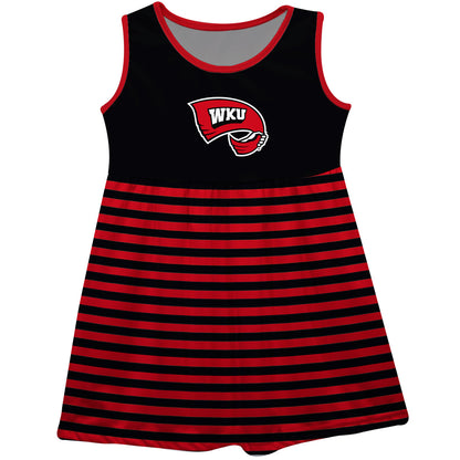 Western Kentucky Hilltoppers Girls Game Day Sleeveless Tank Dress Solid Black Logo Stripes on Skirt by Vive La Fete-Campus-Wardrobe