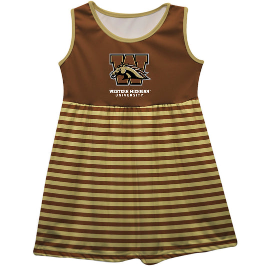 Western Michigan Broncos Girls Game Day Sleeveless Tank Dress Solid Brown Logo Stripes on Skirt by Vive La Fete-Campus-Wardrobe