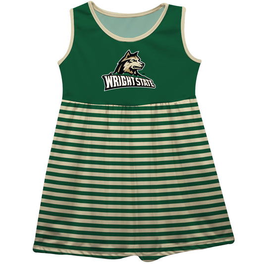 Wright State University Raiders Green and Gold Sleeveless Tank Dress with Stripes on Skirt by Vive La Fete-Campus-Wardrobe