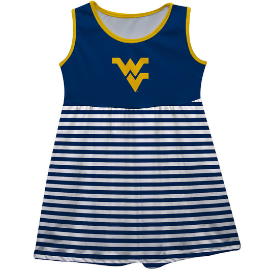 West Virginia Mountaineers Navy and White Sleeveless Tank Dress with Stripes on Skirt by Vive La Fete-Campus-Wardrobe