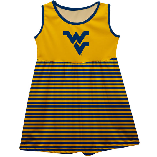 West Virginia Mountaineers Girls Game Day Sleeveless Tank Dress Solid Gold Logo Stripes on Skirt by Vive La Fete-Campus-Wardrobe