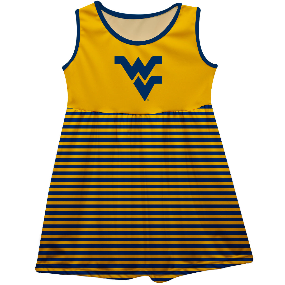 West Virginia Mountaineers Girls Game Day Sleeveless Tank Dress Solid Gold Logo Stripes on Skirt by Vive La Fete-Campus-Wardrobe