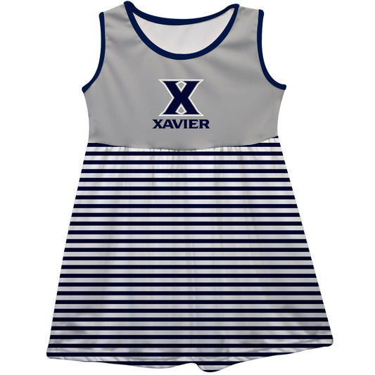 Xavier Musketeers Girls Game Day Sleeveless Tank Dress Solid Gray Logo Stripes on Skirt by Vive La Fete-Campus-Wardrobe