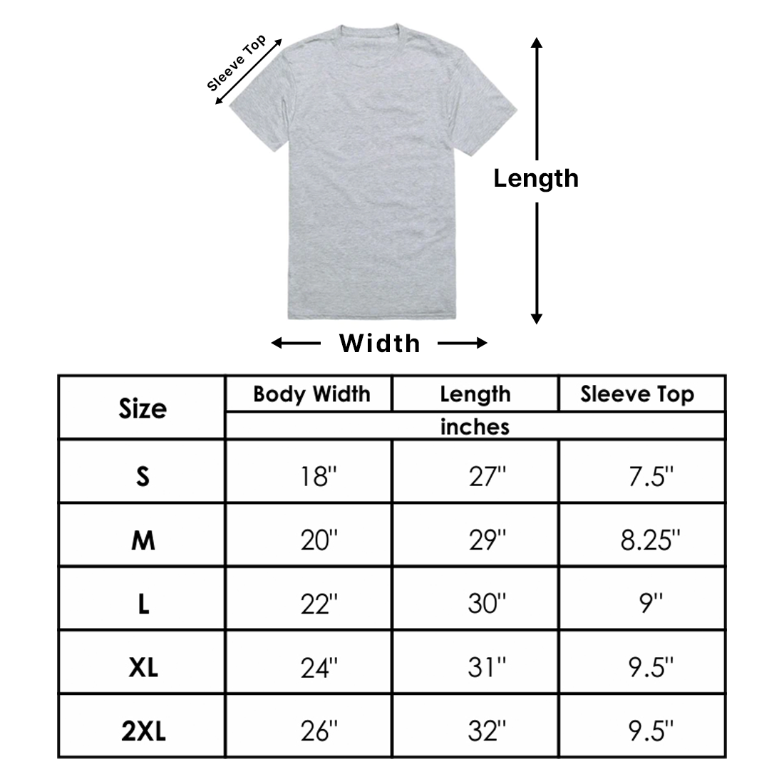 T-Shirts Size Chart