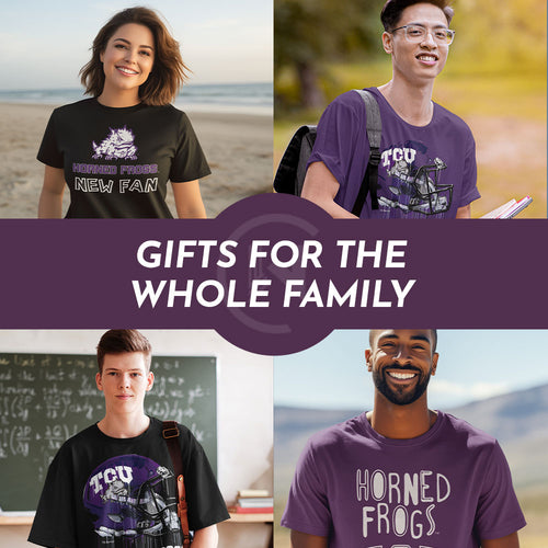 Gifts for the Whole Family. People wearing apparel from Texas Christian University Horned Frogs - Mobile Banner