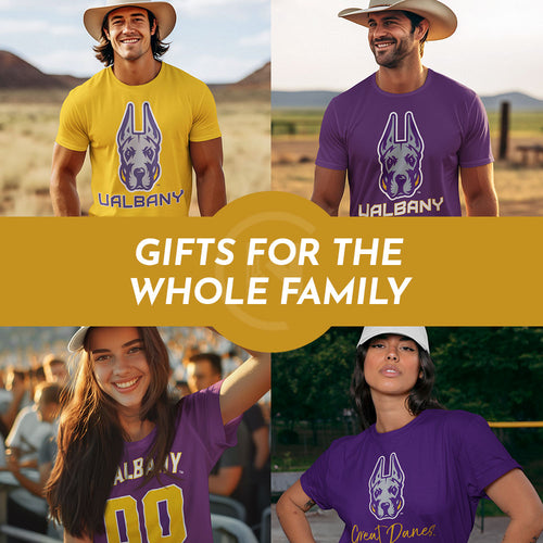 Gifts for the Whole Family. People wearing apparel from UAlbany University at Albany The Great Danes Apparel – Official Team Gear - Mobile Banner