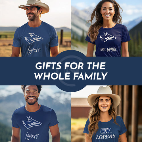 Gifts for the Whole Family. People wearing apparel from UNK University of Nebraska Kearney Lopers Apparel – Official Team Gear - Mobile Banner