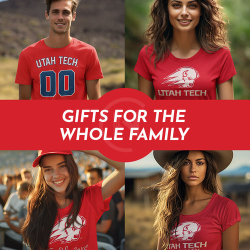 Gifts for the Whole Family. People wearing apparel from Utah Tech University Trailblazers Official Team Apparel - Mobile Banner