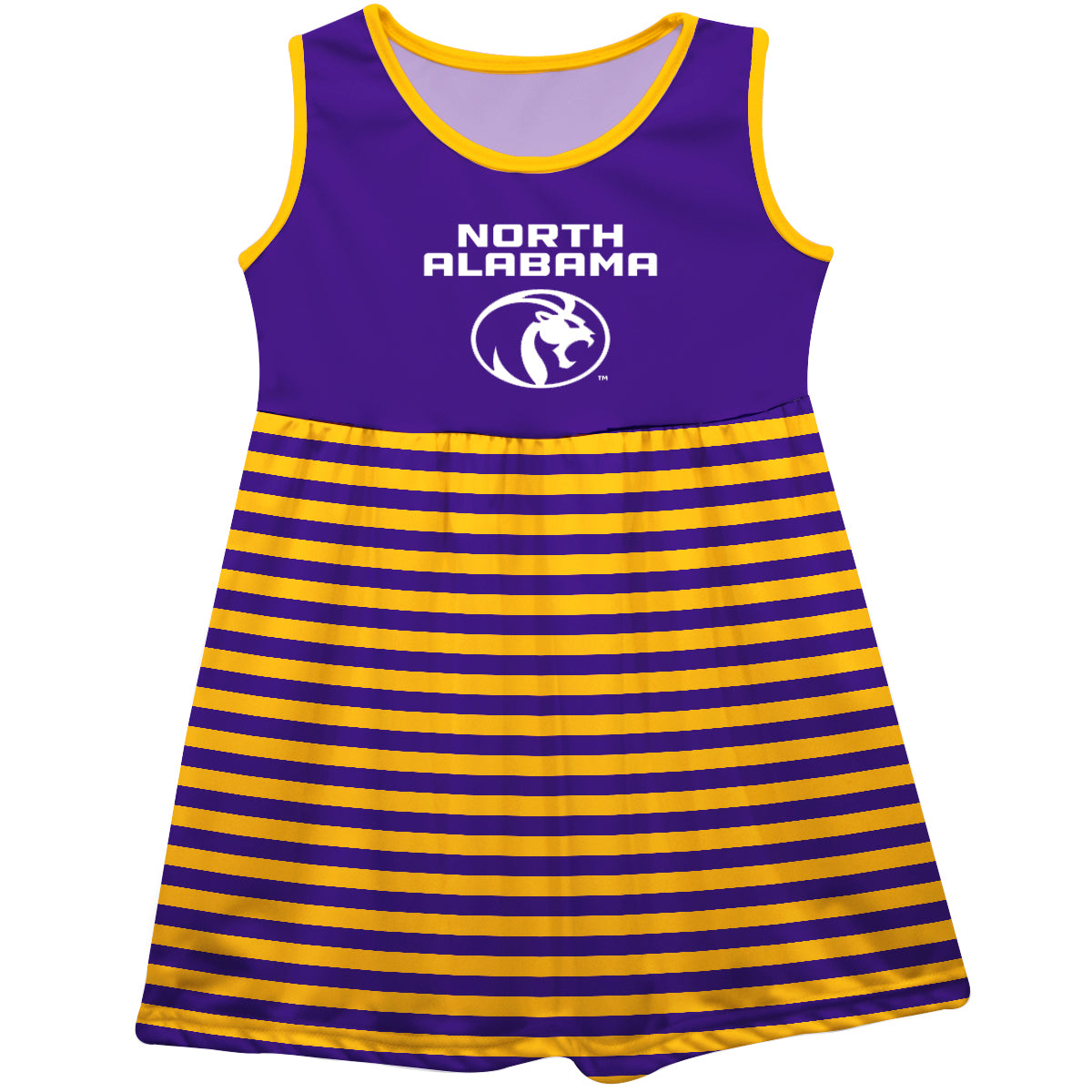 North Alabama Lions Girls Game Day Sleeveless Tank Dress Solid Purple Logo Stripes on Skirt by Vive La Fete