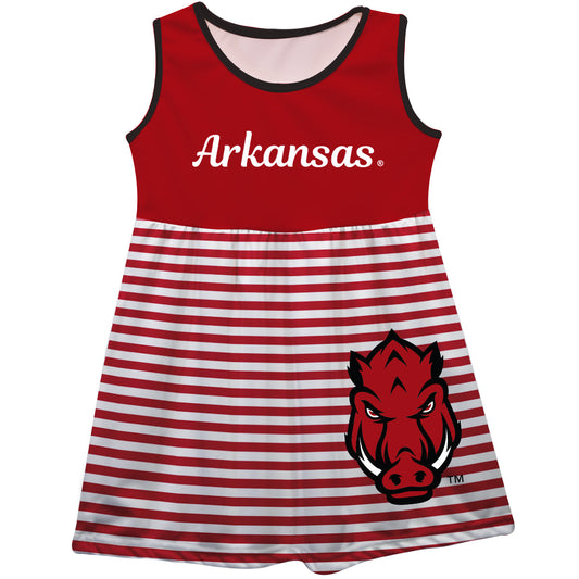 Arkansas Razorbacks Big Logo Red And White Stripes Tank Dress by Vive La Fete-Campus-Wardrobe