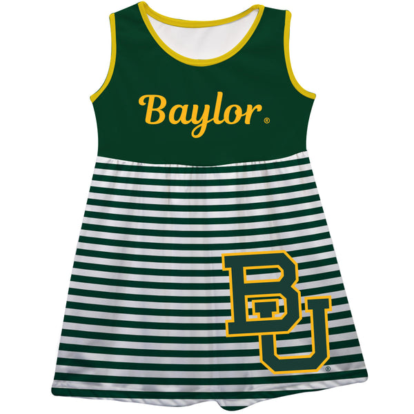 Baylor Bears Big Logo Green And White Stripes Tank Dress by Vive La Fete, Infant / 18M